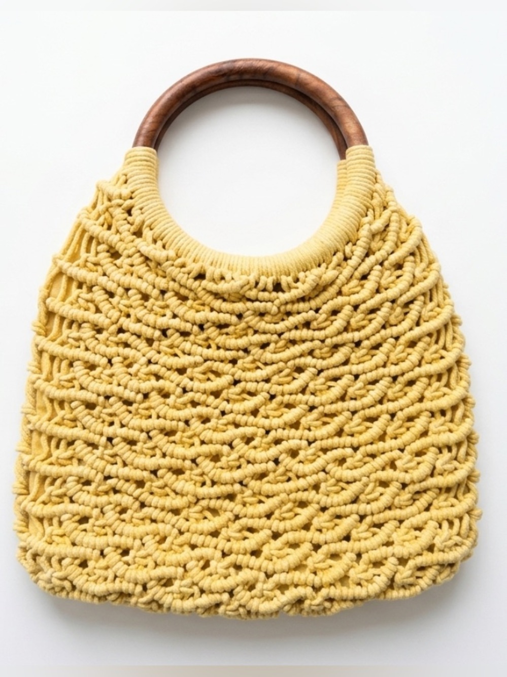 Sigrid Olsen Yellow Macramé Tote with Wooden Handles